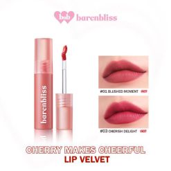 Son Lì Mịn Môi Lâu Trôi Chuẩn Màu Chính Hãng Barenbliss Cherry Makes Cheerful Lip Velvet 3g Cosmetic Nữ Trang Điểm Lip Tint