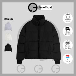 Áo Phao Nam Nữ Dài Tay Form Boxy Cổ Cao 4m Official, Áo Phao Pufer Jacket Basic Cổ Cao