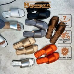 (form Nhỏ Tăng Size)dép Nữ Nguyễn Gia Thời Trang Quai Ngang Phiên Bản Da Và Lụa Cao 1 2cm N128 Dép Giày Shoes