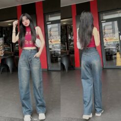 ( 38 69kg)quẦn Jeans SuÔng Qc Cao CẤp TÚi May ChÉo Ms 386 387 Nữ Pants