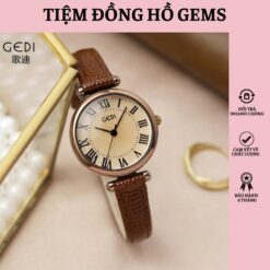 [gems]tặng Vòng Tay+ Đồng Hồ Nữ Chống Nước Tốt Dây Da Cao Cấp Gedi Mặt Tròn Sang Trọng Thời Thượng ĐỒng HỒ Gems Women Watch Đeo Tay Ong