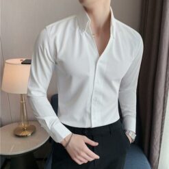 Áo Sơ Mi Thiết Kế Cổ V Dotamstore. Sơ Mi Nam Phong Cách Thanh Lịch Dáng Slimfit Menswear