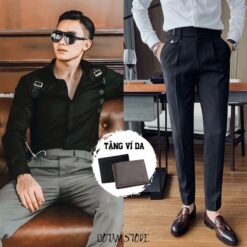 [combo] Áo Sơ Mi Đai Vai + Quần Túi Nắp Dotamstore + Tăng Ví Da Menswear Nam