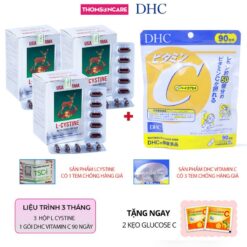 (combo 3 ThÁng) Viên Uống L Cystine 60 Viên (3 Hộp) Và Vitamin C Dhc 180 Viên 90 Ngày (có 3 Tem Chống Hàng Giả) Cho Người Nám, Tàn Nhang, Da Ngăm, Da Không đều Màu (mua 1 Combo Tặng 2 Gói Kẹo Glucose C, Mua Từ 2 Combo Tặng 1 Hộp Vitamin E đỏ Omega)