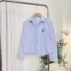 Áo Croptop Kẻ Sọc Vừa Chất Đũi Dày Dặn Thêu Hình Đáng Yêu Dáng Tay Dài, Croptop Lửng Sọc Kẻ Vừa Freesize Thêu Chữ R Xinh Xắn Nữ Women