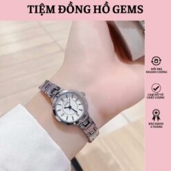 [gems] Tặng Vòng Tay + Đồng Hồ Dây Kim Loại Mặt Tròn Cao Cấp ĐỒng HỒ Gems Chống Nước Tuyệt Đối Nữ Women Watch Kim Tuyến