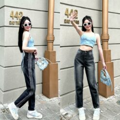 ( MẪu MỚi VỀ 38 69 Kg ) Baggy PhỐi ViỀn SỌc, Baggy NỮ LƯng Cao ChẤt Jeans MỀm Ms 343 Women Pants