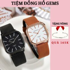 [gems]tặng Vòng Tay + Đồng Hồ Nữ Size To Hàn Quốc Dây Da Mặt Vuông Bản To Dành Cho Nàng Tay To Women Ong Watch Đeo Tay