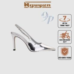 Giày Cao Gót Nguyễn Gia Mũi Nhọn Bít Mũi Quai đính đá Cao 7p 9p N118 Nữ Dép Shoes