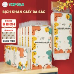 (Đa Kho) Combo 6 Bịch Khăn Giấy đa Sắc Treo Tường (mua 1 Tặng 3 Móc Treo Tường) Giấy Ăn Rút An Toàn Lành Tính (