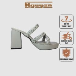 Giày Sandal Nữ đế đúp Cao 10p Quai Thắt Bính Phối Xinh Xắn Nguyễn Gia N135 Dép Shoes