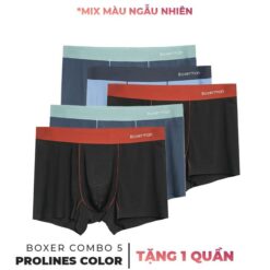 Boxerman Combo 5 Quần Sịp Boxer Nam Prolines Color Lụa Băng Phối Màu đai Lưng