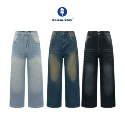 Calem Club Quần Jeans Dài Wash Cạp Cao Ống Rộng Tôn Dáng Form Unisex