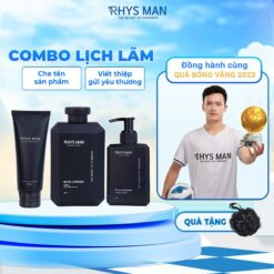 [mua 1 TẶng 2] Combo Lịch Lãm Rhys Man (sữa Tắm Gội 350ml & Sữa Rửa Mặt Hương Dừa 100ml & Gel Vệ Sinh Nam 120ml) | Tặng: 1 Set Hộp & Túi Và 1 Bông Tắm Than Tre