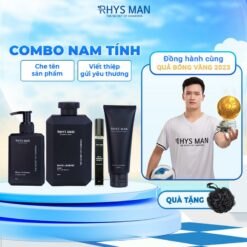 [mua 1 TẶng 2] Combo Nam Tính Dành Cho Nam Giới Rhys Man Sữa Tắm Gội Nam 3 In 1 350ml & Gel Rửa Mặt Nam 100ml & Dung Dịch Vệ Sinh Nam 120ml & Nước Hoa Nam 10ml Tặng 1 Set Hộp & Túi Và Bông Tắm Than Tre