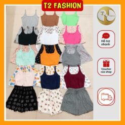 Set Bộ áo 2 Dây Quần Cotton Hình Cute T350