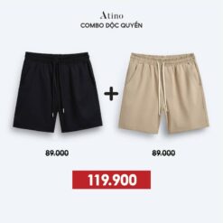 Combo 02 Quần Short Nam Kaki Cạp Chun Có Dây Rút Atino L.5.1620 Menswear Bi