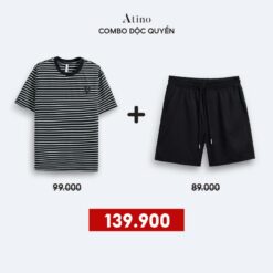 Combo 01 Áo Phông Nam Kẻ Ngang Vải Poly L.3.2859 Và 01 Quần Short Nam Kaki Cạp Chun L.5.1620 Atino Menswear Sơ Mi