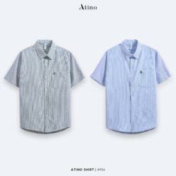 Áo Sơ Mi Cộc Tay Nam Kẻ Sọc Vải Oxford Thêu Logo Atino L.2.4956 Form Regular Menswear Nhung