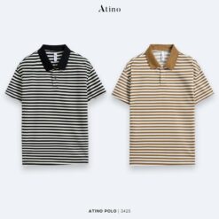 Áo Polo Nam Vải Pique Kẻ Ngang Stripe Line Atino L.2.3425 Form Regular Menswear Nhung Ngắn Tay Đen Tre Sọc