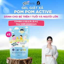 [active CẢ NhÀ/da NhẠy CẢm] Combo 5.4l Nước Giặt Xả Pompom Active Lành Tính Làm Sạch Vết Bẩn Từ Thức Ăn, Dầu Mỡ, Hương Nắng Mai Tươi Mát, Lưu Hương Dưỡng Vải, Combo 2 Túi To Tiết Kiệm