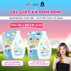 [sale LƯƠng VỀ] [newborn SƠ Sinh Active Da NhẠy CẢm] Combo 4.3l Nước Giặt Xả Dạng Gel Đậm Đặc 2in1 Pompom Newborn An Toàn Cho Bé Sơ Sinh Lọt Lòng Và Active Lành Tín Cho Cả Nhà, Combo Túi 2.7l + Chai 1.6l