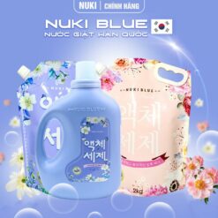 Combo 2 Túi 1 Can Nước Giặt Quần Áo Nuki Blue, Làm Sạch, Lưu Hương Thơm Dịu Nhẹ 6000 Ml