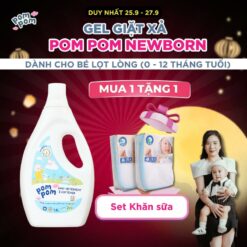 [23/9 25/9 | Newborn SƠ Sinh LỌt LÒng] Nước Giặt Xả Dạng Gel Cho Trẻ Sơ Sinh 0 12 Tháng Pompom Newborn Khử Mùi Nôn Trớ Tanh Sữa, Tè Khai, Hương Phấn Rôm Dịu Nhẹ, Loại Bỏ Vi Khuẩn An Toàn Và Không Gây Kích ứng Da Cho Mẹ Và Cho Bé, Chai 1.6l