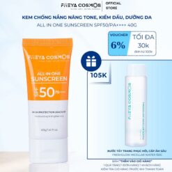 Kem Chống Nắng Nâng Tone, Kiềm Dầu, Dưỡng Da Freya Cosmos All In One Sunscreen Spf50 Pa++++ 40gr Suncream Skincare Nữ Chăm Sóc Da Women