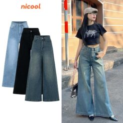 Quần Jean Nữ Suông Ống Loe RỘng Lưng Cao Tôn Dáng Nicool N41 Q48 Women Pants