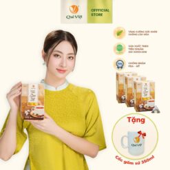 Combo 3 Hộp Trà Gạo Lứt Plus Quê Việt ĐÔng TrÙng HẠ ThẢo + Tặng 1 Cốc Gốm Sứ Bát Tràng Cao Cấp 350ml Hộp 600g (20 Túi X 30g) Nước Trà Tea Chè