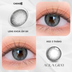 Kính áp Tròng Khoá ẩm 8h 3 Tháng Carase, Lens Cận Màu Xám Aqua Gray (1 Chiếc)