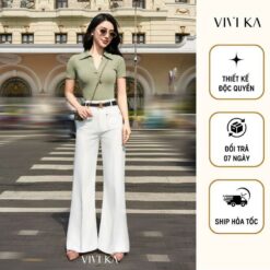 Vivika Áo Thun Knit ôm Body Tay Ngắn Cổ V Vkao00525 Nữ Top