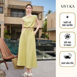 Vivika Set áo Rút Dây Bo Chun Croptop + Chân Váy Dài Dáng A đính Nơ Vkse00472 Nữ Women