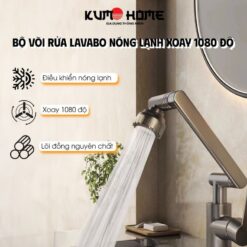 Bộ Vòi Rửa Lavabo Xoay 1080 Độ Thông Minh, Vòi Nước Điều Chỉnh Kép Nóng Lạnh Hai Chế Độ Xả