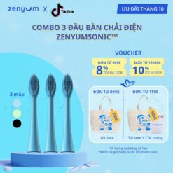 [chÍnh HÃng] Combo 3 Đầu Bàn Chải Điện Zenyum Sonic Thay Thế Công Nghệ Singapore Đen/xanh Dương/xanh Mint