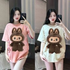 Áo Thun Nam Nữ La.bubu NÂu, Áo Phông Unisex From Rộng Top Cổ Tròn Women