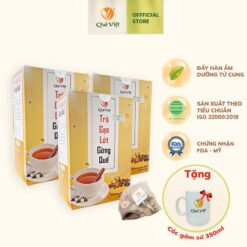 Combo 3 Hộp Trà Gừng Quế Gạo Lứt Quê Việt Giảm đau Bụng Kinh, Làm ấm Cơ Thể, ấm Tử Cung Tặng Cốc Gốm Bát Tràng Cao Cấp 350ml, Hộp [400gr(20 Gói X 20gram)] Chè