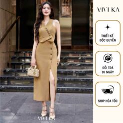 Vivika Bộ Set Tex áo Sát Nách Phối Nút + Quần Váy Xếp Li Dáng A Vkse00468 Nữ Women (sao Chép)