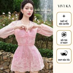 Vivika Jumpsuit Boi Thêu Nhún Ngực Cột Nơ Vkju00001 Nữ Women