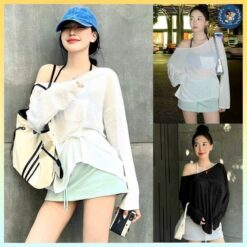 [a309] Set (2 Món) áo Len Thun Nữ GiẤy PhỐi TÚi Hàng Dệt Kim Kiểu Màu Trơn Năng động L2m ( Top Nhung Women ) 【 Hoa Hồng 】