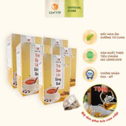 Combo 5 Hộp Trà Gừng Quế Gạo Lứt Quê Việt Giảm đau Bụng Kinh, Làm ấm Cơ Thể, ấm Tử Cung Tặng Bộ ấm Thủy Tinh Pha Trà Hộp [400gr(20 Gói X 20gram)]