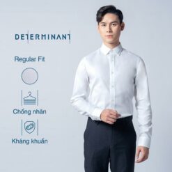 Áo Sơ Mi Nam Lịch Lãm Tay Dài Determinant Dáng Suông Hoặc Dáng Slim Chống Nhăn Kháng Khuẩn Màu Trắng White [det301]