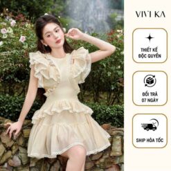 Vivika Đầm Cut Out Xếp Tầng Phối đăng Ren Chất Tơ Nến Vkda00427 Nữ Women